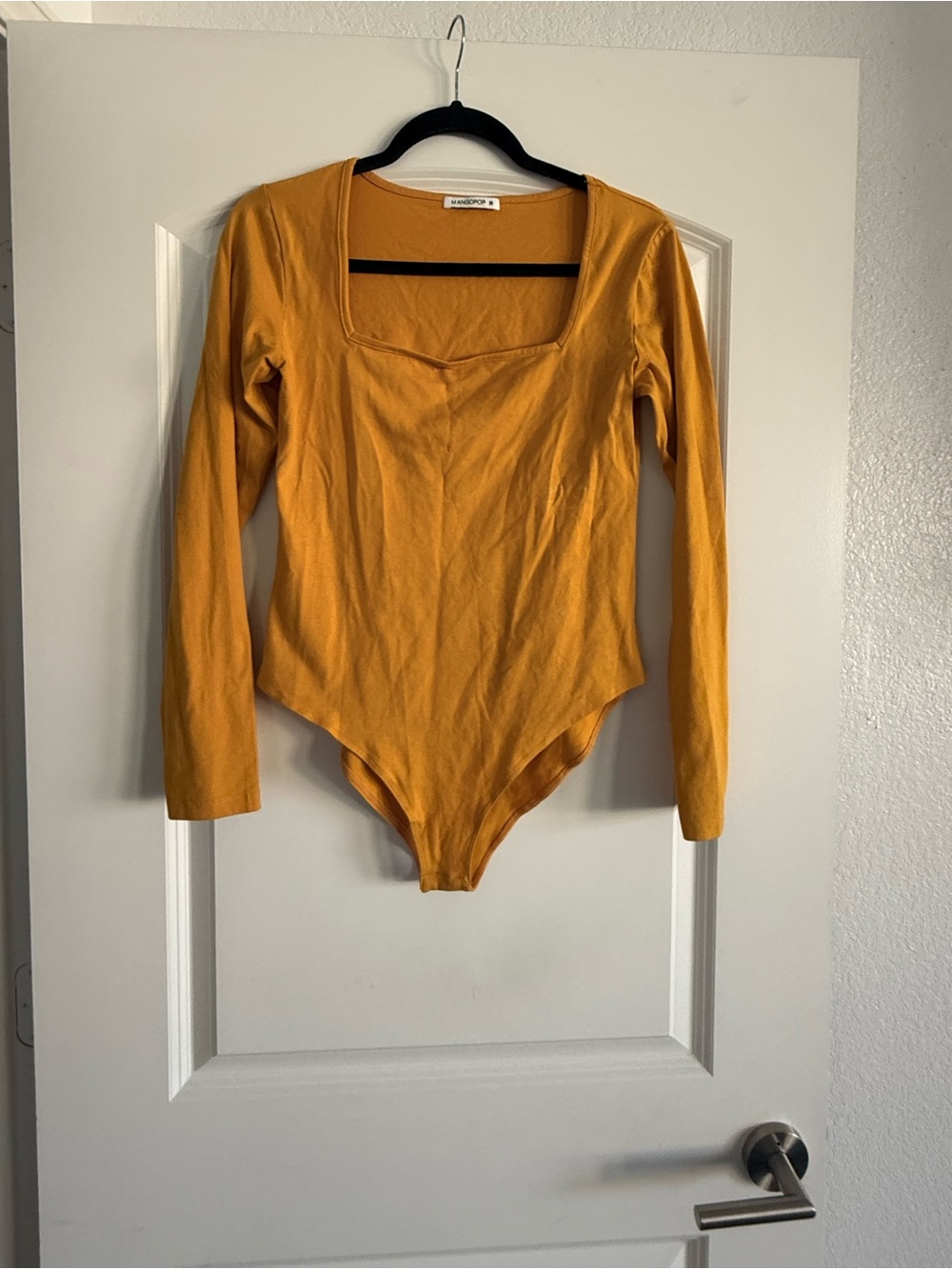Mango Square-Neck Long Sleeve Bodysuit in Mustard